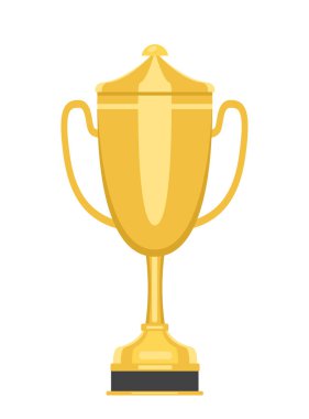 Futbol unsuru çıkartması. Altın kupa ya da kupa. Turnuva ve yarışmalar. Sporcular ve sporcular için ödül ve ödül. Çizgi film düz vektör çizimi beyaz arkaplanda izole edildi