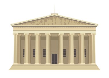 Londra mimari öğesi. Geleneksel İngiltere manzarası. Sütunları olan bej bir bina. Web sitesi için grafik ögesi. Çizgi film düz vektör çizimi beyaz arkaplanda izole edildi