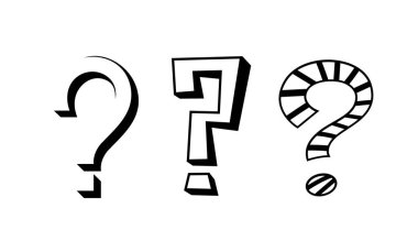 Soru işaretleri ayarlandı. Sık sık sorulan sorular. Geri bildirim, bilgi, bilgi. Çözüm ve cevaplar, karar. Beyaz arkaplanda izole edilmiş doğrusal düz vektör koleksiyonu