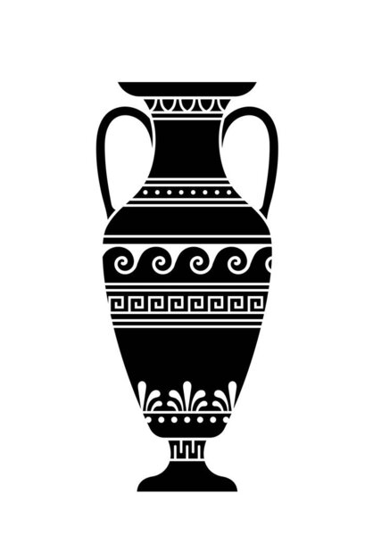 Чёрная сцена греческой культуры. Керамическая ваза с узорами. Творчество средневековой эпохи. История и культура. Графический элемент для сайта. Иллюстрация плоского вектора карикатуры на белом фоне