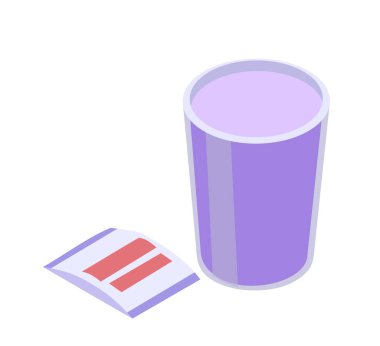 Diş fırçası simgeleri ayarlandı. Bardakla birlikte uyuşturucu. Sağlık ve ilaç. Diş hekimliği ve stomatoloji. Şablon ve düzen. Karikatür izometrik vektör koleksiyonu beyaz arkaplanda izole edildi