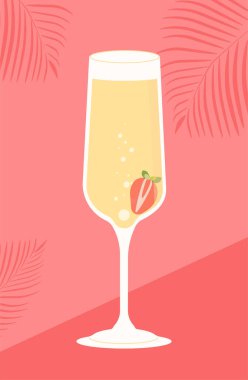 Alkolik kokteyl posteri. Donmuş ve cam içinde taze sıvı. Tropik yaz mevsimi içeceği. Web sitesi için grafik ögesi. Çizgi film düz vektör çizimi kırmızı arkaplanda izole edildi