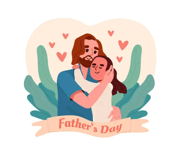 Fathers day concept. International holiday and festival. Man hugging daughter. Positivity and optimism. Love and care. Cartoon flat vector illustration isolated on white background