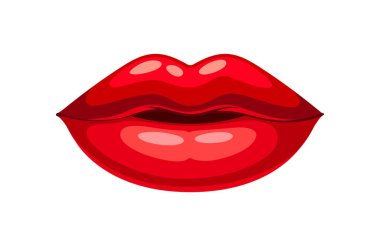 Kırmızı dudak konsepti. Güzellik, estetik ve zarafet. Makyaj ve cazibe. Seksi kadın ya da kız. Moda ve modaya uygun bir model. Çizgi film düz vektör çizimi beyaz arkaplanda izole edildi