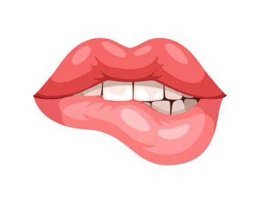 Kırmızı dudak konsepti. Güzellik, estetik ve zarafet. Makyaj ve cazibe. Seksi kadın ya da kız. Broşür, broşür, broşür. Çizgi film düz vektör çizimi beyaz arkaplanda izole edildi