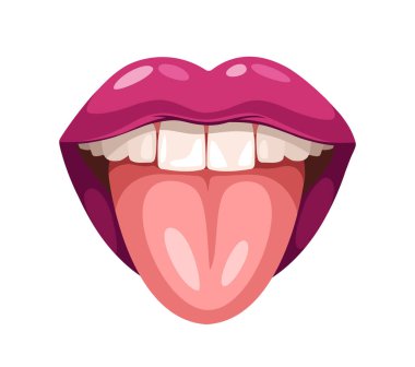 Kırmızı dudak konsepti. Güzellik, estetik ve zarafet. Makyaj ve cazibe. Seksi kadın ya da kız. Sosyal ağlar için etiket. Çizgi film düz vektör çizimi beyaz arkaplanda izole edildi