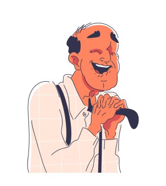 Gülümsemek karalama insanı etkiler. Beyaz gömlekli yaşlı adam. Kuryeler ve sosyal ağlar için Avatar. Çizgi film düz vektör çizimi beyaz arkaplanda izole edildi