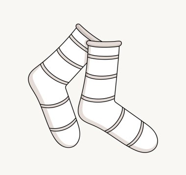 Çorap konsepti çizimi. Minimalist yaratıcılık ve sanat. Moda ve tarz. Soğuk hava için modaya uygun kıyafetler. Zarafet ve estetik. Gri arkaplanda izole edilmiş doğrusal düz vektör çizimi