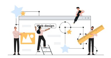 People with UI and UX design concept. Men and women develop mobile brogram or application interface. Programmers and designers. Cartoon flat vector illustration isolated on white background clipart