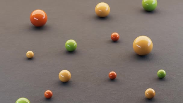 リアルな圧延ボールでループ可能なアニメーション 小さい圧延および異なった色の回転球が付いている旗を動かして下さい ウェブサイトやプレゼンテーションのためのデザイン要素 3Dレンダリングモーショングラフィックス — ストック動画