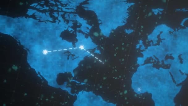 Peta Dunia Animasi Latar Belakang Peta Dunia Neon Terhubung Oleh — Stok Video