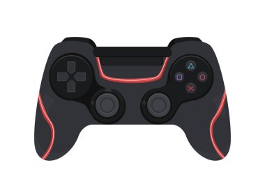 Joystick ve oyun konsepti. Atari ve video oyunlarında kontrolcü. Web sitesi için grafik ögesi. Siyah alet ya da cihaz. Çizgi film düz vektör çizimi beyaz arkaplanda izole edildi
