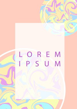 Sıvı efektli pastel poster. Soyut yaratıcılık ve sanat. Kalıplar ve süsler. Tipografi ve el yazısı. Mesaj için yer. Web sitesi için grafik ögesi. Çizgi film düz vektör çizimi