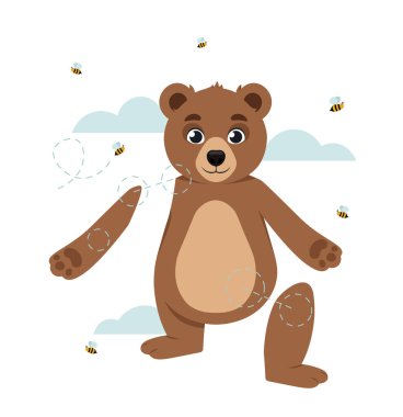 Animasyon için karakter oluşturucu seti. Hareket eden uzuvları ve pençeleri olan sevimli bir ayı. Hayvan ya da vahşi hayvan farklı pozlarda ve pozisyonlarda. Çizgi film düz vektör koleksiyonu beyaz arkaplanda izole edildi