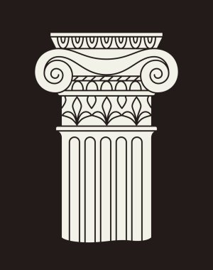 Antik heykel doğrusal konsepti. Eski tarz yaratıcılık ve sanat. Yunanistan ya da Roma 'dan mermer baskını. Sütun ve mimari. Kahverengi arkaplanda izole edilmiş düz vektör çizimi