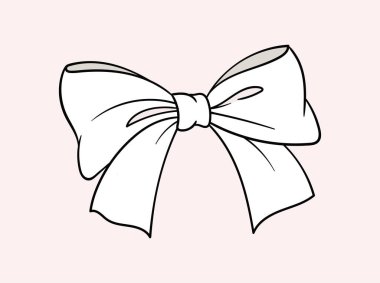 Doğrusal beyaz yay konsepti. Hediye kutuları ve kıyafetler için dekorasyon. Web sitesi için grafik ögesi. Bayramların ve festivallerin sembolü. Pembe arkaplanda izole edilmiş düz vektör çizimi