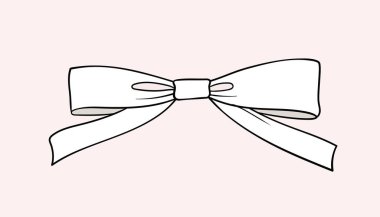 Doğrusal beyaz yay konsepti. Hediye kutuları ve kıyafetler için dekorasyon. Yeni yıl ve Noel. Web sitesi için grafik ögesi. Pembe arkaplanda izole edilmiş düz vektör çizimi