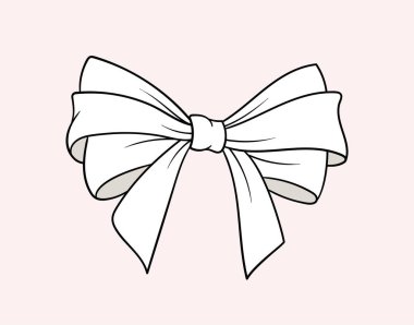 Doğrusal beyaz yay konsepti. Hediye, hediye kutuları ve giysiler. Yeni yıl ve Noel. Şablon ve düzen. Pembe arkaplanda izole edilmiş düz vektör çizimi