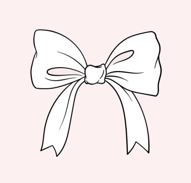 Doğrusal beyaz yay konsepti. Hediye, hediye kutuları ve giysiler. Yeni yıl ve Noel. Yaratıcılık ve sanat. Pembe arkaplanda izole edilmiş düz vektör çizimi