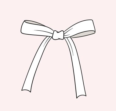 Doğrusal beyaz yay konsepti. Hediye, hediye kutuları ve giysiler. Yeni yıl ve Noel. Sosyal medya etiketi. Pembe arkaplanda izole edilmiş düz vektör çizimi