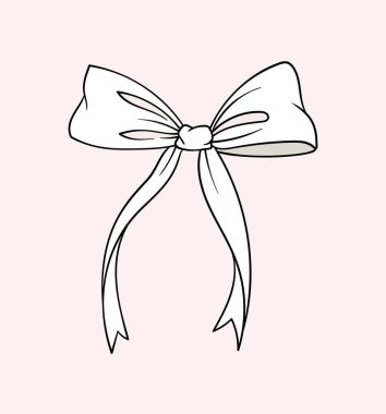 Doğrusal beyaz yay konsepti. Hediye, hediye kutuları ve giysiler. Minimalist yaratıcılık ve sanat. Şablon ve düzen. Pembe arkaplanda izole edilmiş düz vektör çizimi