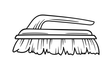 Temizlik aracı doğrusal. Toz için fırça. Temizlik ve hijyen. Ev işleri ve rutin işler. Şablon ve düzen. Beyaz arkaplanda izole edilmiş düz vektör çizimi