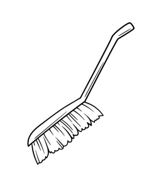 Temizlik aracı doğrusal. Ev için tozdan fırça. Temizlik ve hijyen. Ev işleri ve rutin işler. Broşür ve broşür. Beyaz arkaplanda izole edilmiş düz vektör çizimi