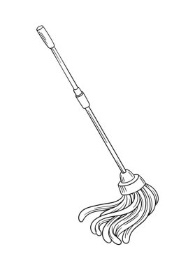 Temizlik aracı doğrusal. Ev için tozdan fırça. Temizlik ve hijyen. Ev işleri ve rutin işler. Minimalist yaratıcılık ve sanat. Beyaz arkaplanda izole edilmiş düz vektör çizimi