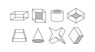 Geometrik çizgi elemanları ayarlandı. Mermilerin kalıpları. UI ve UX tasarımı. Minimalist yaratıcılık ve sanat. Dekorasyon ve süs. Beyaz arkaplanda izole edilmiş düz vektör koleksiyonu