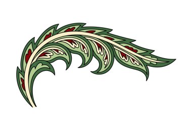 Paisley yaprağı doğrusal. Şablon ve süs. Estetik ve zarafet. Dokular ve duvar kağıtları için bir element. Web sitesi için grafik ögesi. Beyaz arkaplanda izole edilmiş düz vektör çizimi