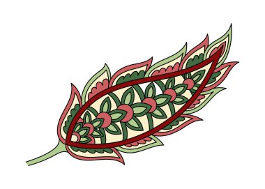 Paisley yaprağı doğrusal. Şablon ve süs. Estetik ve zarafet. Dokular ve duvar kağıtları için bir element. Minimalist yaratıcılık ve sanat. Beyaz arkaplanda izole edilmiş düz vektör çizimi