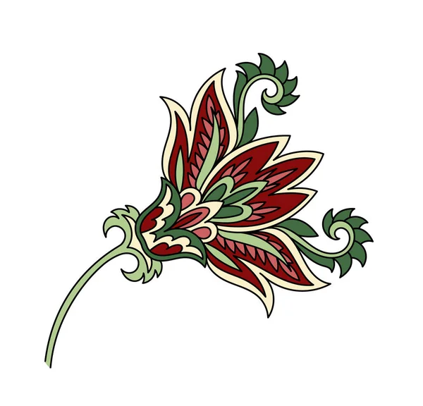 Paisley yaprağı doğrusal. Şablon ve süs. Estetik ve zarafet. Web sitesi afişi ya da afişi. Geleneksel süs. Beyaz arkaplanda izole edilmiş düz vektör çizimi