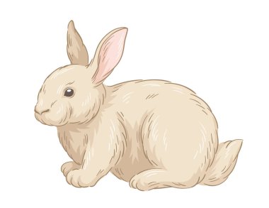 Şirin kürklü tavşan konsepti. Orman sakini çizimi. El çizimi sanat. Sevimli tavşan. Vahşi yaşam ve hayvanlar, biyoloji. Kapak ya da afiş. Çizgi film düz vektör illüstrasyonuName