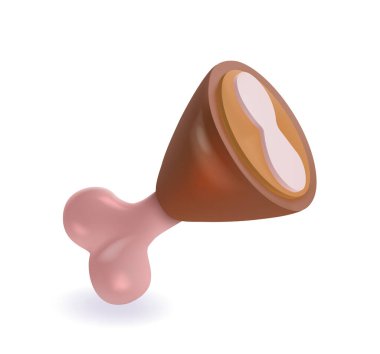 Fast food 3D ikonu. Kızarmış tavuk budu. Tatlı ve lezzet, paket yemek. Şeker ve tatlı. Web sitesi afişi ya da afişi. Karikatür izometrik vektör çizimi beyaz arkaplanda izole edildi