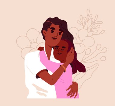 Mutlu Anneler Günü posteri. Çocuklu bir kadın, çocuklu bir anne. Kartpostal şablonu. Web sitesi afişi ya da afişi. Çizgi film düz vektör çizimi bej arkaplanda izole edildi