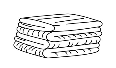 Örgü elementi doğrusal. Örgü ve örgü işi, el işi. Bir paket havlu. Minimalist yaratıcılık ve sanat. Poster ya da afiş. Beyaz arkaplanda izole edilmiş düz vektör çizimi