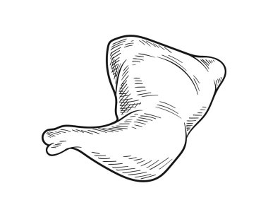 Et ürünü doğrusal. Elle çizilmiş tavuk budu çizimi. Doğal ve organik ürünler. Web sitesi için grafik ögesi. Poster ya da afiş. Beyaz arkaplanda izole edilmiş düz vektör çizimi