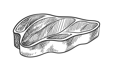 Et ürünü doğrusal. Elle çizilmiş sığır eti ve domuz eti. Minimalist yaratıcılık ve sanat. Web sitesi için grafik ögesi. Beyaz arkaplanda izole edilmiş düz vektör çizimi