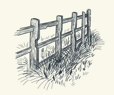 Kaba bir dokunuş sunan basit bir ahşap çit taslağı. Tasarımlarınıza biraz kırsal basitlik katmak için mükemmel. Vektör illüstrasyonu