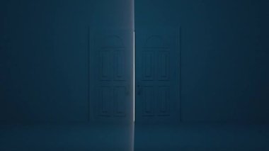 İki katlı kapılar, karanlık bir odada sallanırken göz kamaştırıcı bir giriş. Doğru seçimi sembolize eden bu güzel üç boyutlu animasyon, 4K Ultra HD 'de alfa matte ile yapılmış merkezi bir kapı aralığına sahiptir.