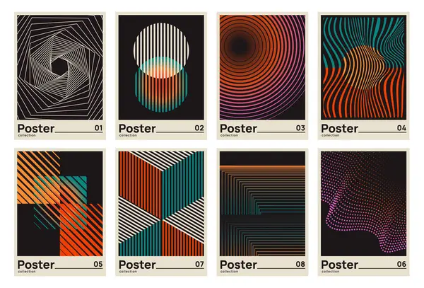 Sada Plakátů Bauhausu Abstraktní Minimalistické Obaly Nebo Ilustrace Geometrickými Prvky Stock Ilustrace