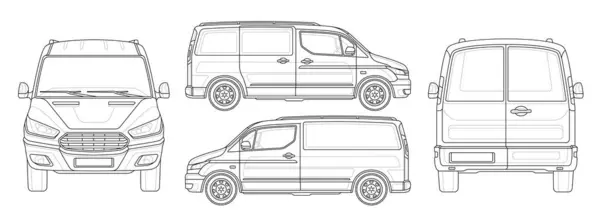 Minivan Ritning Inställd Kommersiell Van Mockup För Branding Marknadsföring Och Vektorgrafik