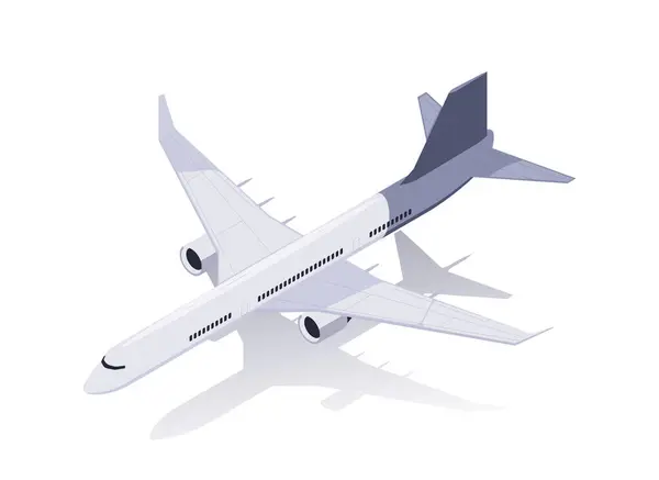 白い背景 旅行と輸送の概念で孤立したミニマリストデザインの飛行中の旅客機モデル ホワイトバックで分離された現代のイソメトリックベクター図 ロイヤリティフリーのストックイラスト