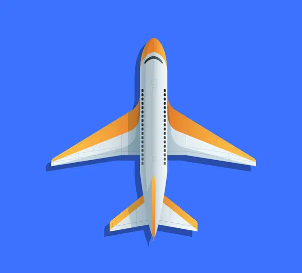Pemandangan Atas Pesawat Komersial Dalam Penerbangan Dengan Latar Belakang Biru Stok Ilustrasi 