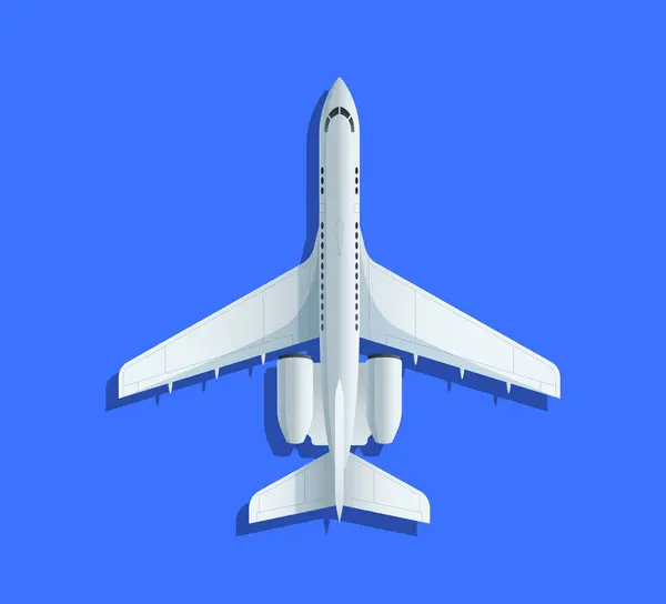 Model Pesawat Komersial Dengan Latar Belakang Biru Ilustrasi Vektor Terisolasi Stok Vektor Bebas Royalti