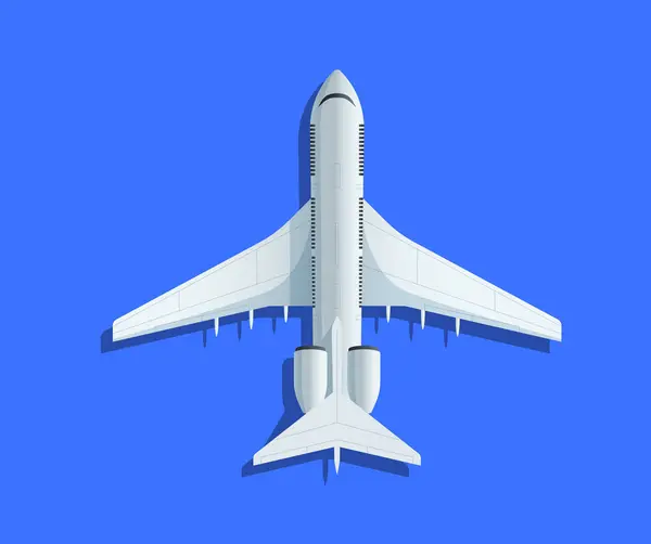 Pesawat Dalam Penerbangan Dari Perspektif Bottom Latar Belakang Biru Konsep Stok Vektor