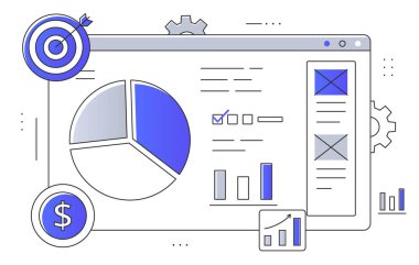 Graphs and diagrams, infographics. Statistics for traders, entrepreneurs and investors. Financial literacy and accounting concept. Line art style flat vector illustration