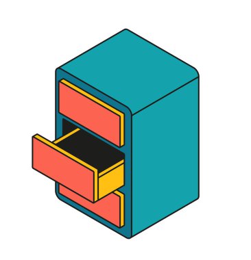 İş izometrik simgesi. Renkli bir sembol ya da kiralık kasa ya da para depolama ve koruma için bir raf. Para yönetimi. Çizgi film 3 boyutlu vektör çizimi beyaz arkaplanda izole edildi