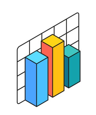 Pazarlama izometrik simgeleri. İzleyicilerin sosyal ağlara bağlanma istatistikleri ya da çizelgesi olan sembol. İnternette reklam ve promosyon. Çizgi film 3 boyutlu vektör çizimi beyaz arkaplanda izole edildi