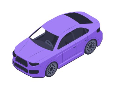 Toplu taşıma ikonu. Hızlı spor araba, şehir otomobili veya yolcu sedanı. Sürmek için şehir aracı. Çapraz ya da hatchback. Çizgi film 3 boyutlu vektör çizimi beyaz arkaplanda izole edildi